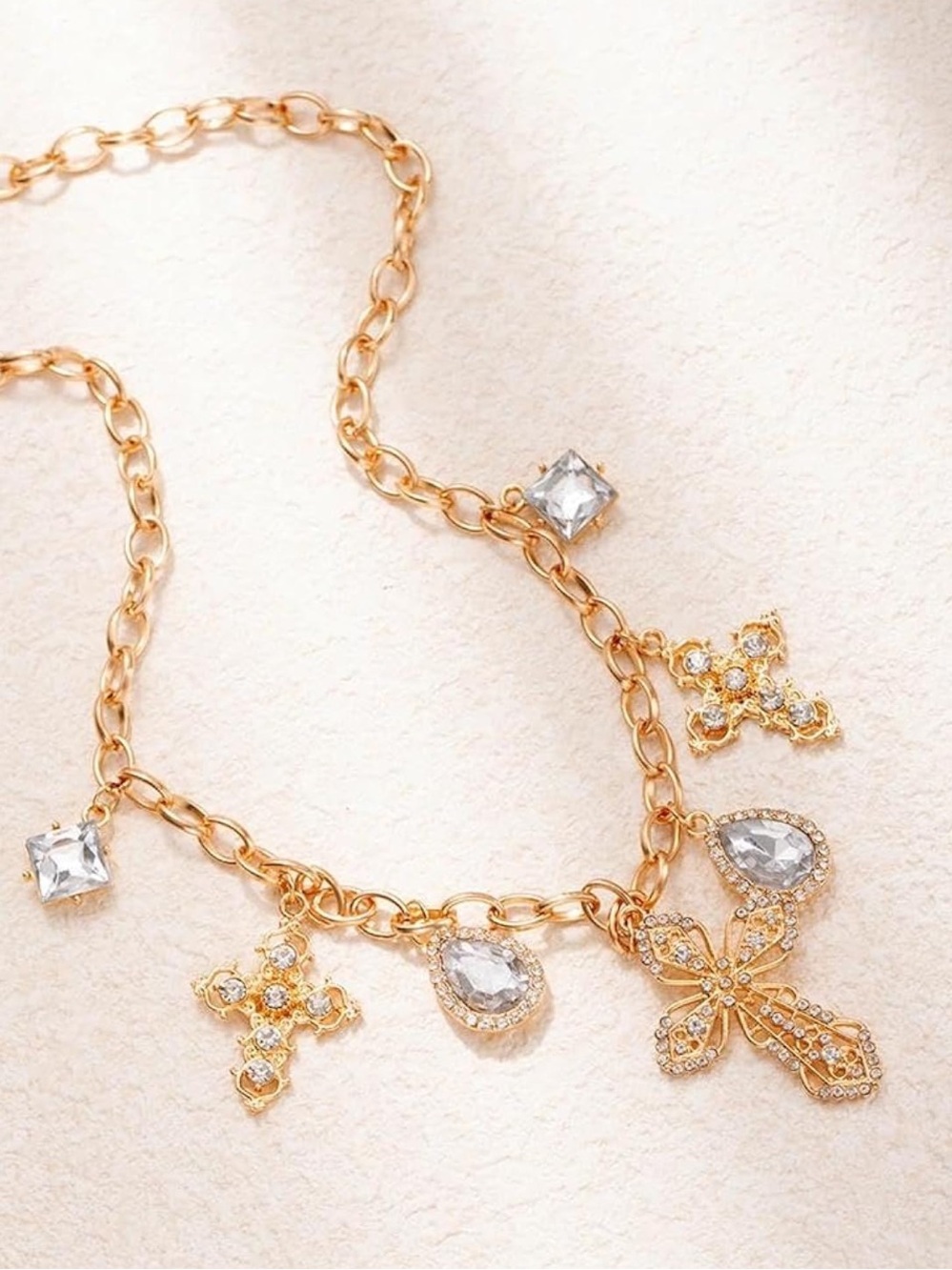 Anthropologie Gold-tone Crystal Cross & Teardrop Charm Necklace